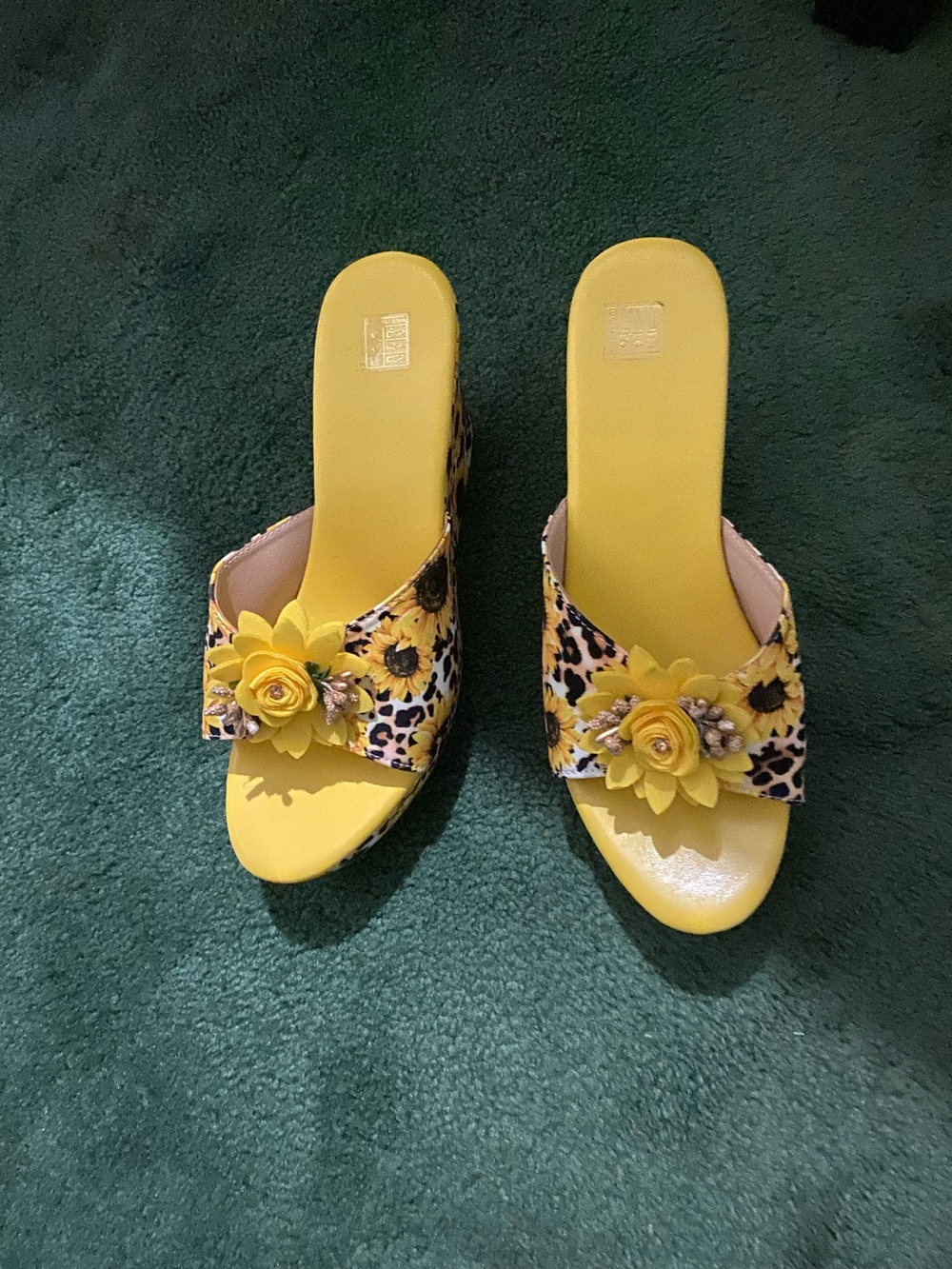 Yellow Floral Leopard Slide Sandals - Women